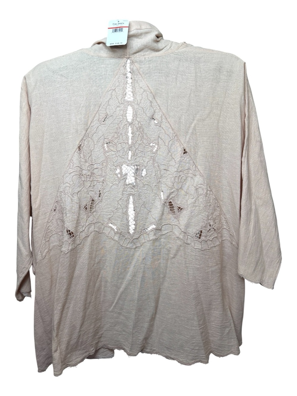 Free People Cool Nights Crochet Lace Open Cardigan in Conch Pink - Picture 5 of 8